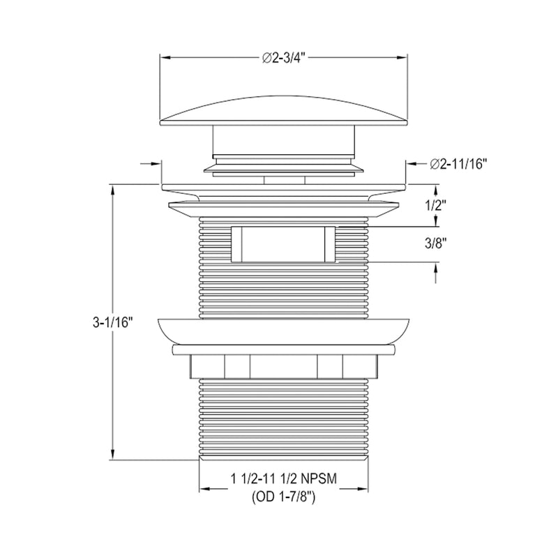 Trimscape Toe-Touch Tub Drain - Drop-In - 3" Brass/Polished Chrome