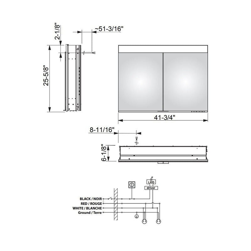 Edition 400 Led Light Medicine Cabinet - Recessed Mount - 42" Glass/Aluminum