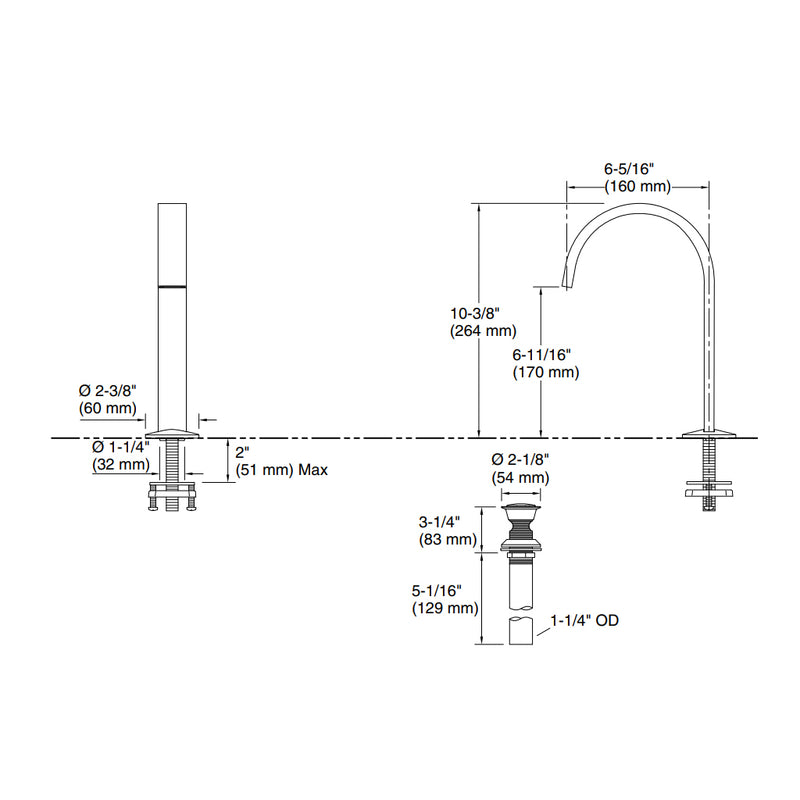 Components Bathroom Faucet  - Widespread - 11" Brass/Matt Black