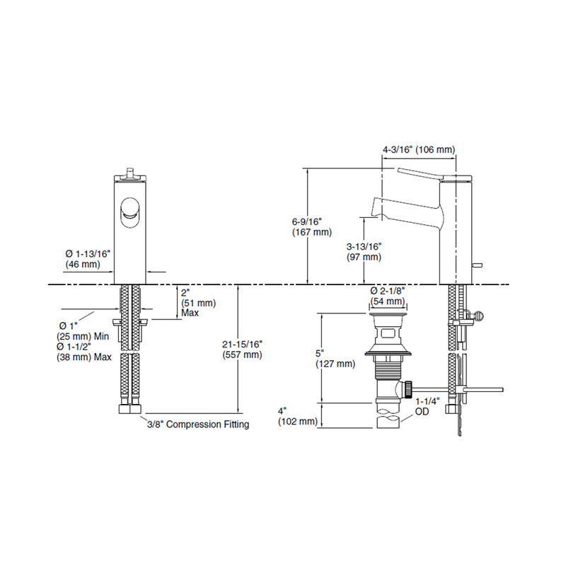 Elate Bathroom Faucet - Single Hole - 7" Brass/Polished Chrome