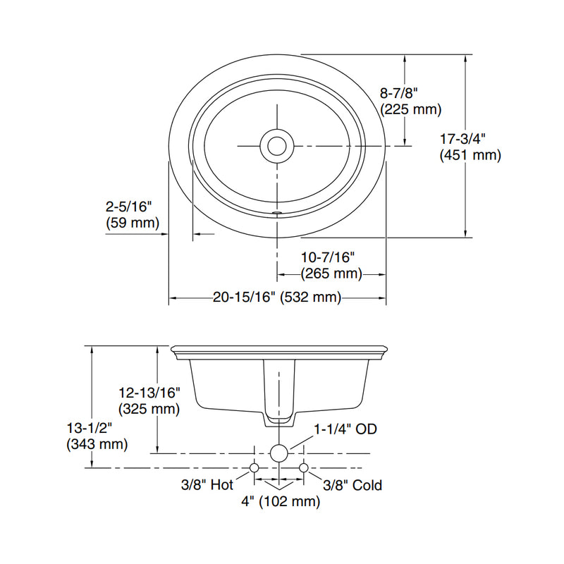 Artifacts Oval Bathroom Sink - Drop-In - 21" Vitreous China/White