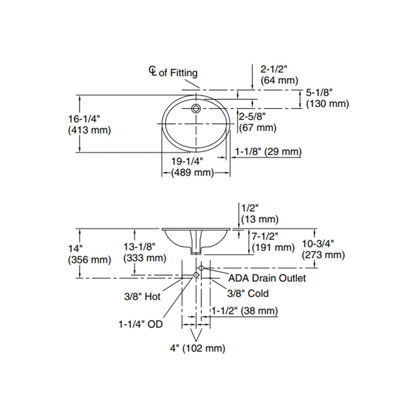 Caxton Oval Bathroom Sink - Under Mount - 20" Vitreous China/White