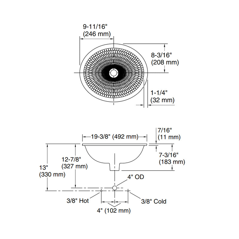 Derring Oval Bathroom Sink - Under Mount - 19" Vitreous China/White