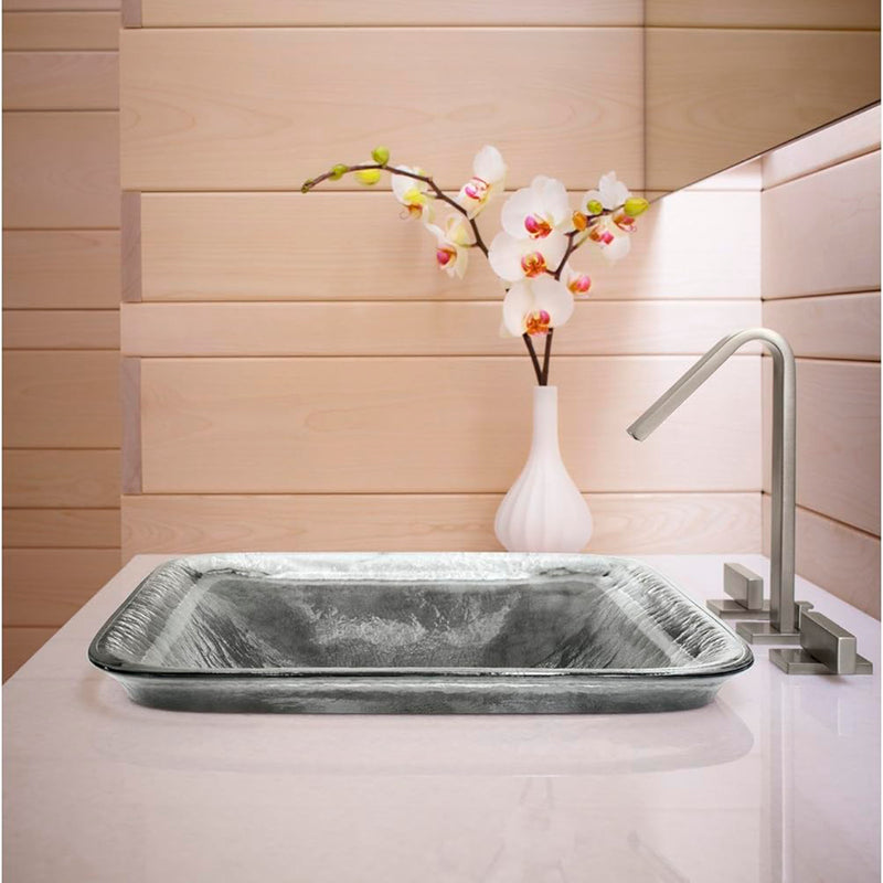 Inia Rectangular Bathroom Sink - Drop-In - 20" Glass/Translucent Dew