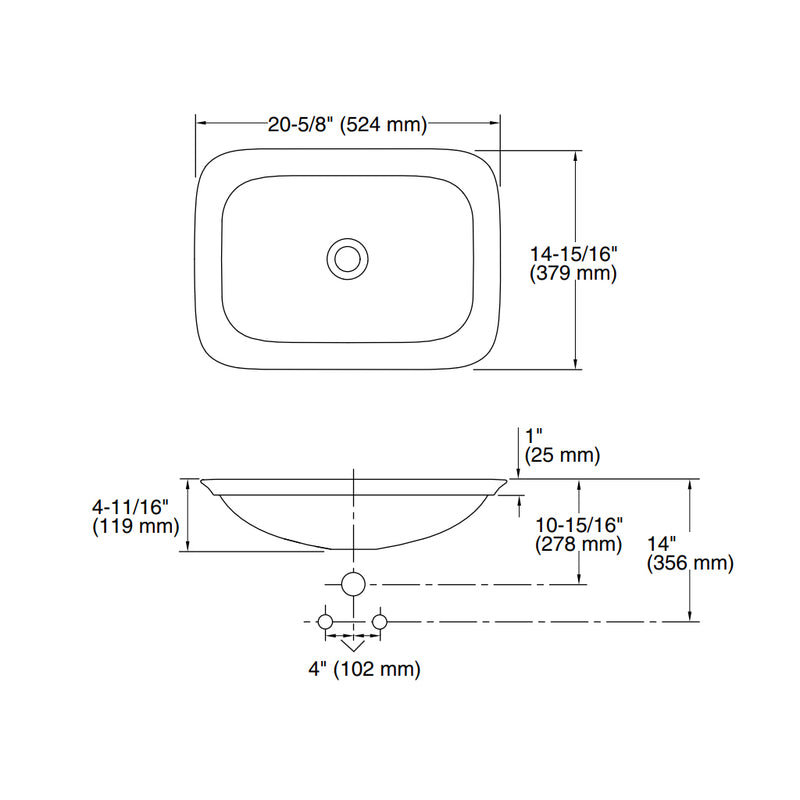 Inia Rectangular Bathroom Sink - Drop-In - 20" Glass/Translucent Dew