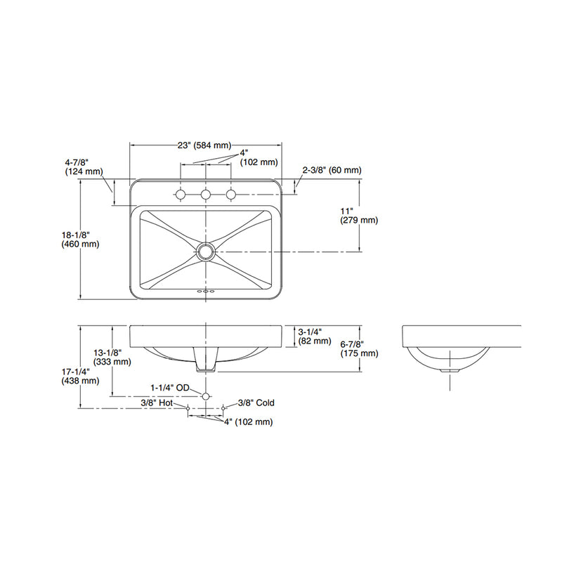 Vox Bathroom Sink - Drop-In Or Vessel - 23" Vitreous China/White - Last Unit Special Offer
