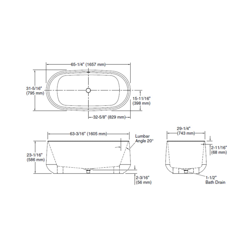 Ceric Bathtub - Free Standing - 66" Acrylic/White