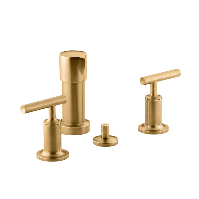 Purist Lever Handles Vertical Spray Bidet Faucet - Widespread - 6" Brass/Brushed Brass