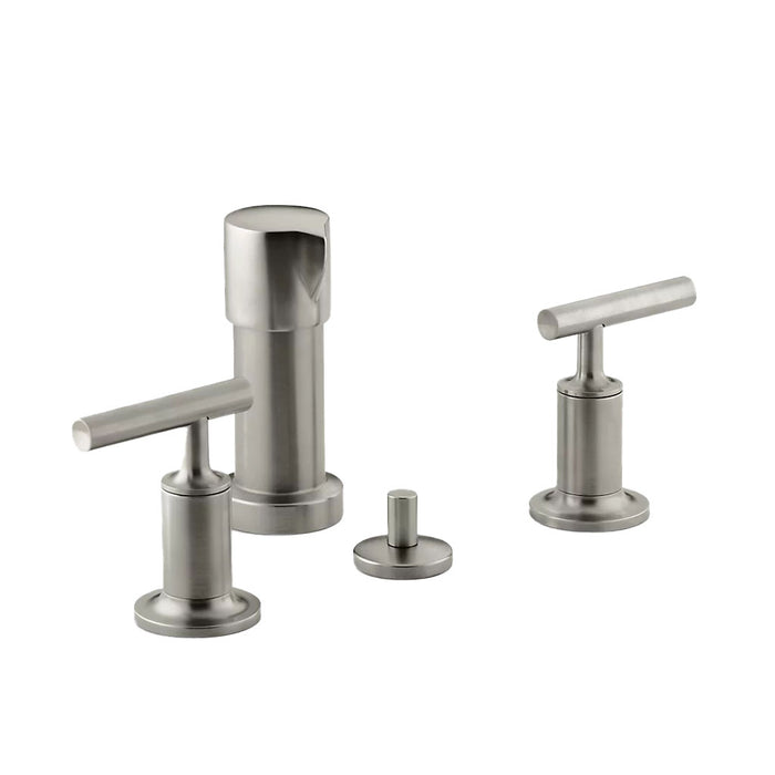 Purist Lever Handles Vertical Spray Bidet Faucet - Widespread - 6" Brass/Brushed Nickel