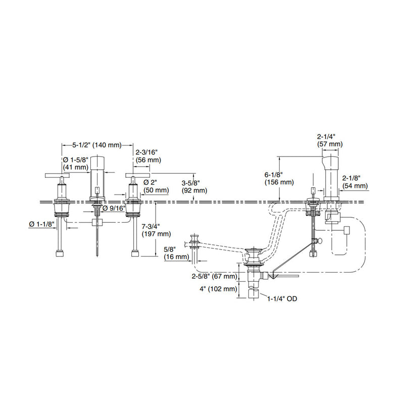 Purist Lever Handles Vertical Spray Bidet Faucet - Widespread - 6" Brass/Brushed Nickel