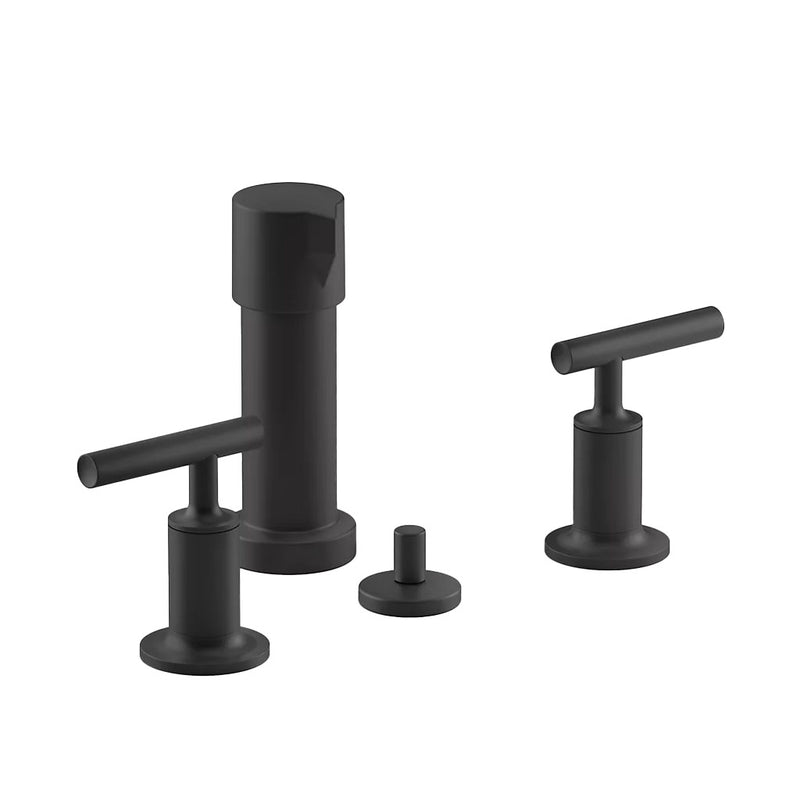 Purist Lever Handles Vertical Spray Bidet Faucet - Widespread - 6" Brass/Matt Black