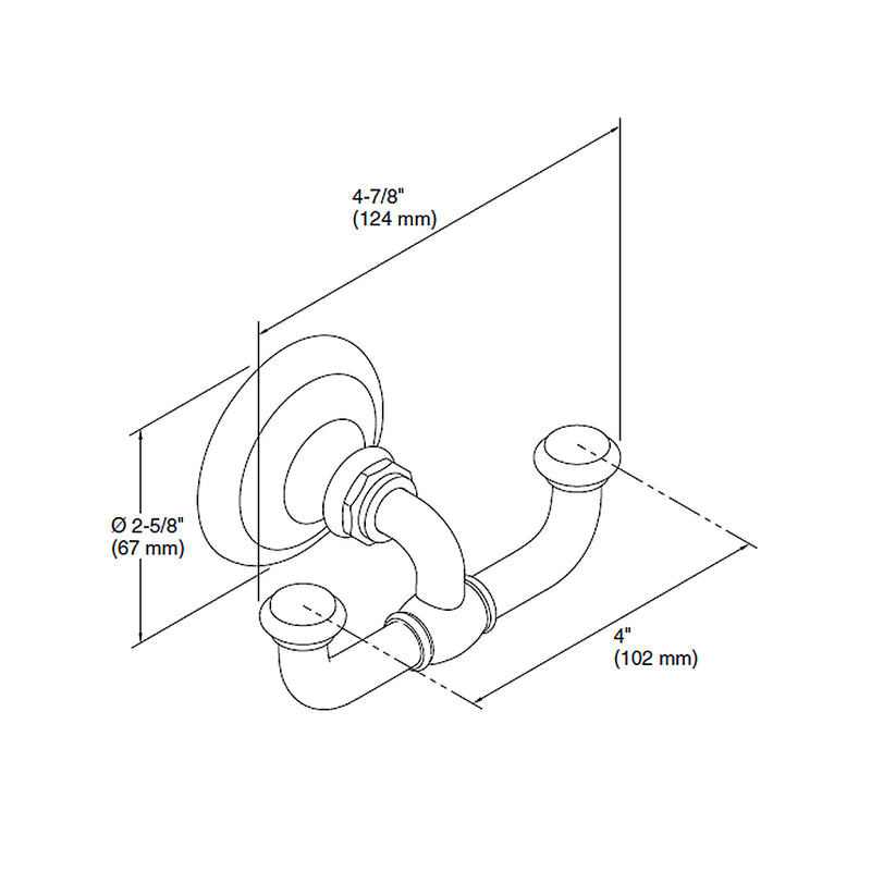 Artifacts Double Hook - Wall Mount - 4" Brass/Polished Nickel