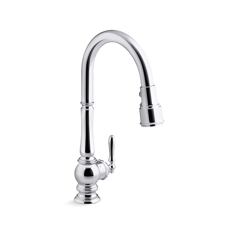 Artifacts Pull-Down Kitchen Faucet - Single Hole - 18" Brass/Polished Chrome