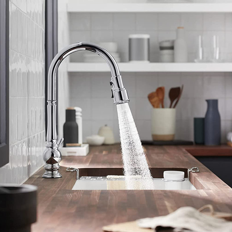 Artifacts Pull-Down Kitchen Faucet - Single Hole - 18" Brass/Polished Chrome