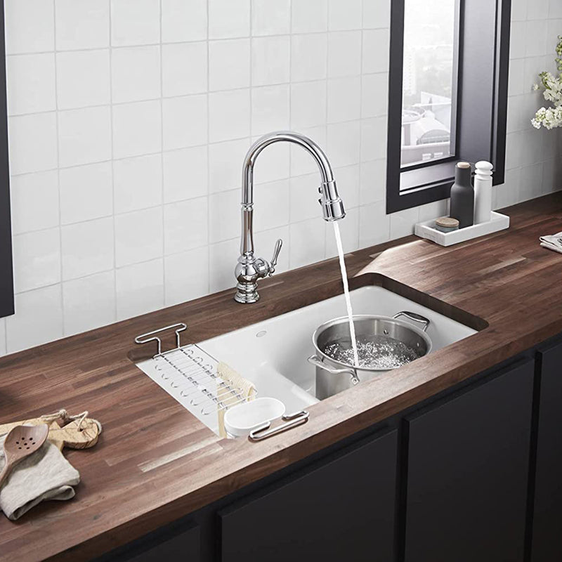 Artifacts Pull-Down Kitchen Faucet - Single Hole - 18" Brass/Polished Chrome