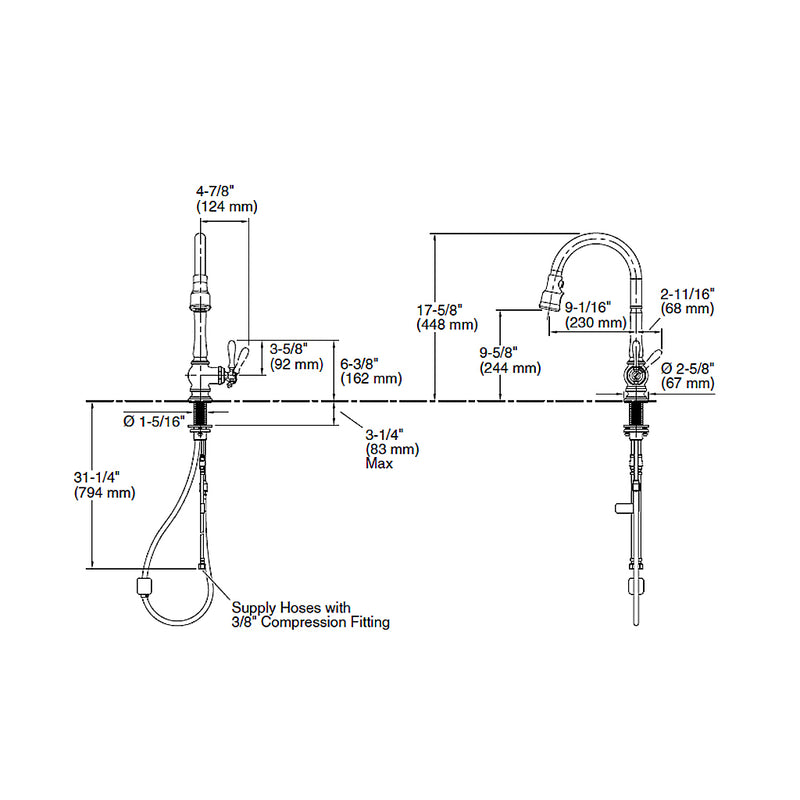 Artifacts Pull-Down Kitchen Faucet - Single Hole - 18" Brass/Polished Chrome