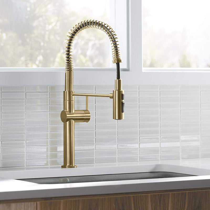 Crue Semi-Professional Kitchen Faucet - Single Hole - 22" Brass/Vibrant Brushed Moderne Brass