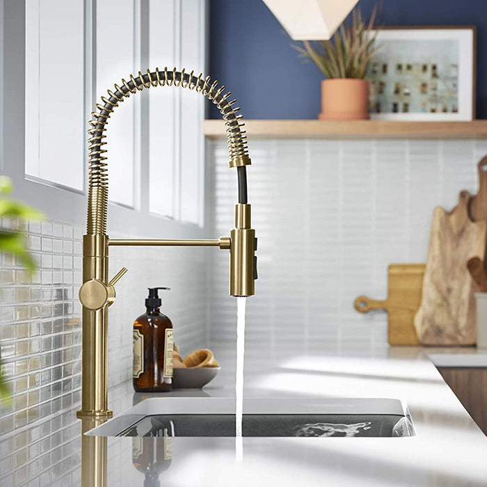 Crue Semi-Professional Kitchen Faucet - Single Hole - 22" Brass/Vibrant Brushed Moderne Brass