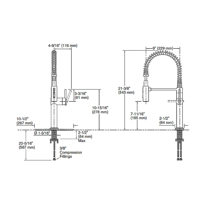 Crue Semi-Professional Kitchen Faucet - Single Hole - 22" Brass/Vibrant Brushed Moderne Brass