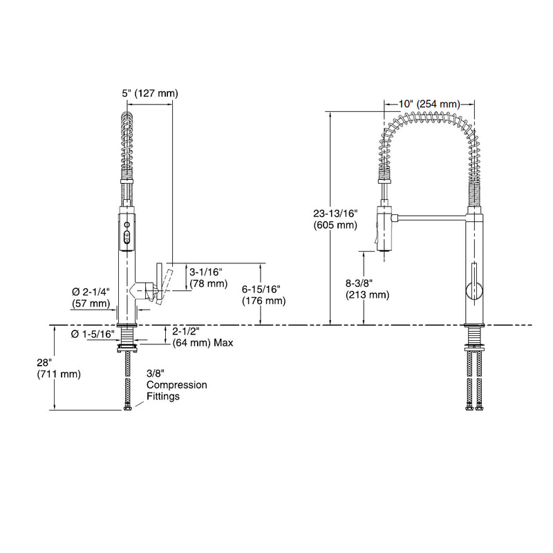 Purist Semi-Professional Kitchen Faucet - Single Hole - 24" Brass/Polished Chrome