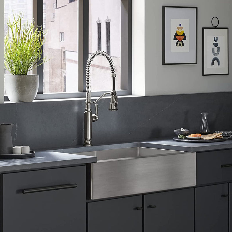 Tournant Semi-Professional Kitchen Faucet - Single Hole - 25" Brass/Vibrant Stainless