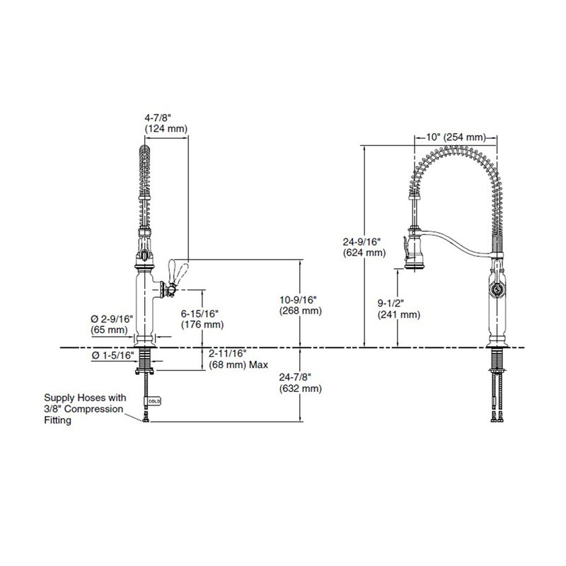 Tournant Semi-Professional Kitchen Faucet - Single Hole - 25" Brass/Vibrant Stainless