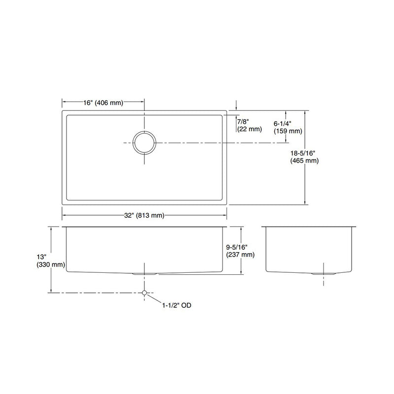 Strive Single Bowl Kitchen Sink - Under Mount - 32" Stainless Steel/Brushed Stainless Steel