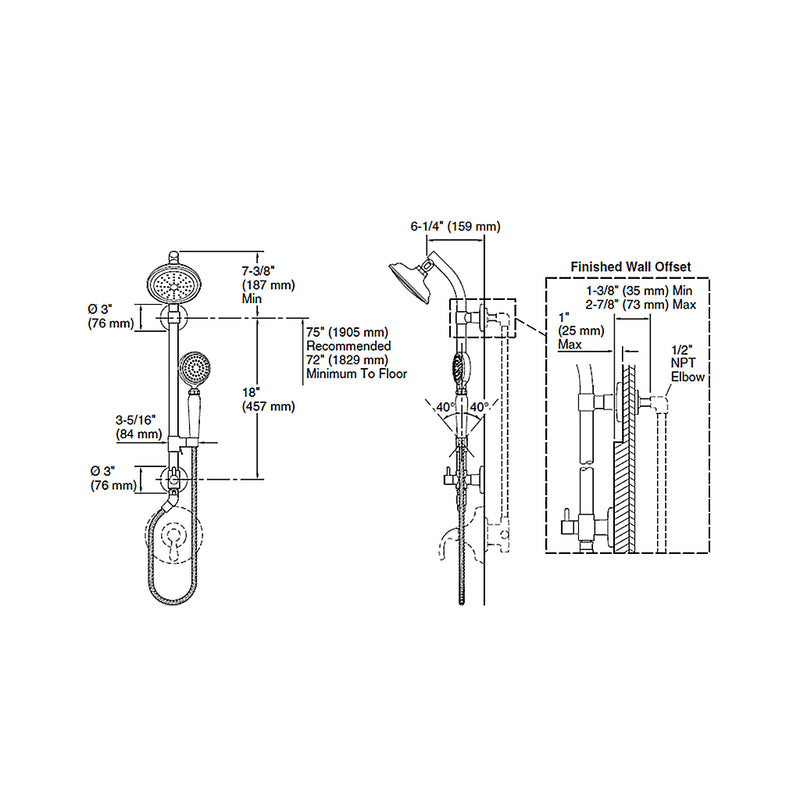 HydroRail-S Shower Column Set - Wall Mount - 18" Brass/Polished Nickel