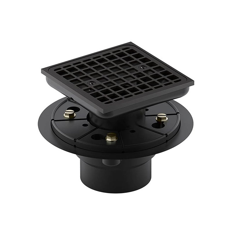 Clearflo Square Shower Drain - Floor Mount - 5" Brass/Abs/Matt Black
