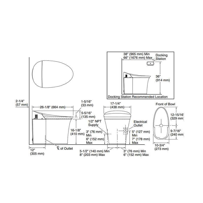 Veil One Piece Compact Elongated Dual Flush Smart Toilets - Floor Mount - 18" Vitreous China/White