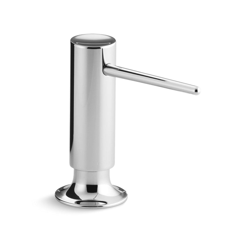 Contemporary Design Round Soap Dispenser - Free Standing - 2" Brass/Polished Chrome