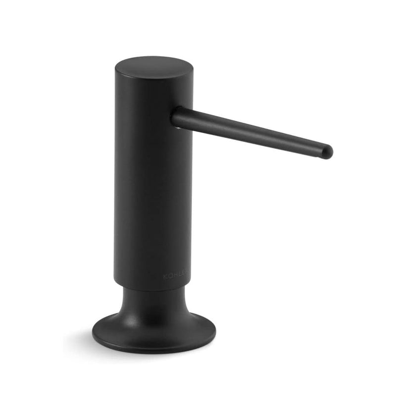 Contemporary Design Round Soap Dispenser - Free Standing - 2" Brass/Matt Black