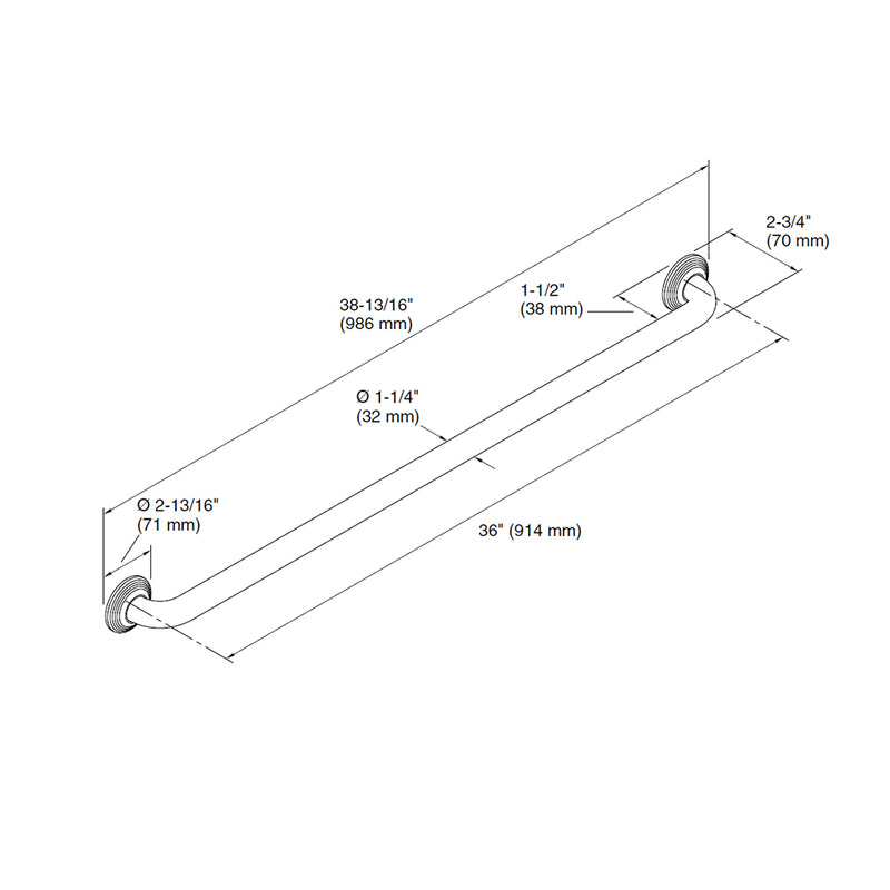 Traditional Grab Bar - Wall Mount - 36" Brass/Polished Stainless Steel