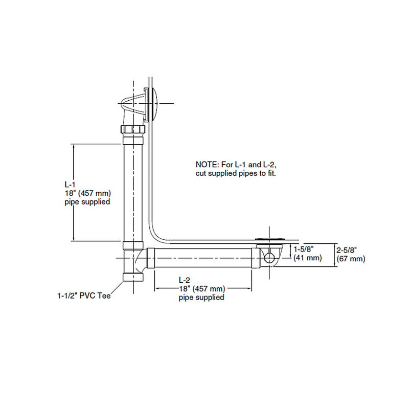 Clearflo Slotted Overflow Tub Drain - Built-In - 18" Pvc/Polished Chrome