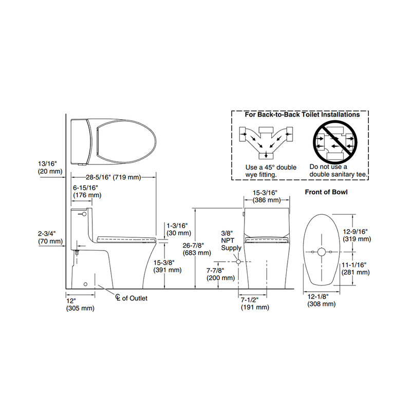 Veil Elongated Complete Dual Flush One Piece Toilet - Floor Mount - 16" Vitreous China/White