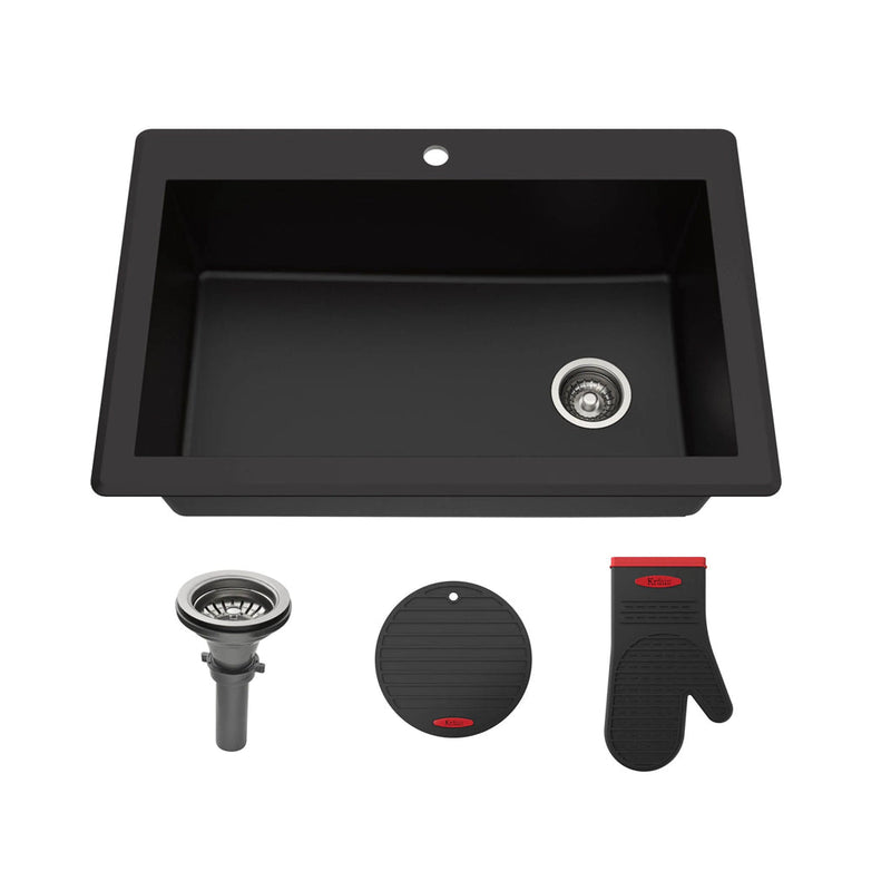 Forteza 33" Granite Composite Undermount Kitchen Sink & Bliss Pull-Out Faucet Set - Black/Matt Black