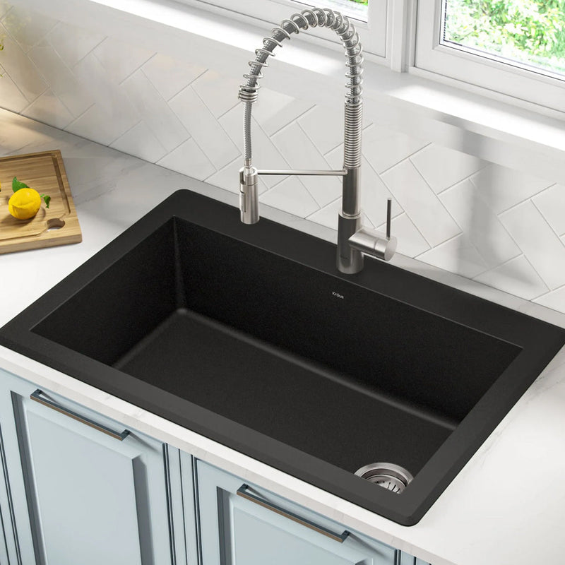 Forteza 33" Granite Composite Undermount Kitchen Sink & Bliss Pull-Out Faucet Set - Black/Matt Black
