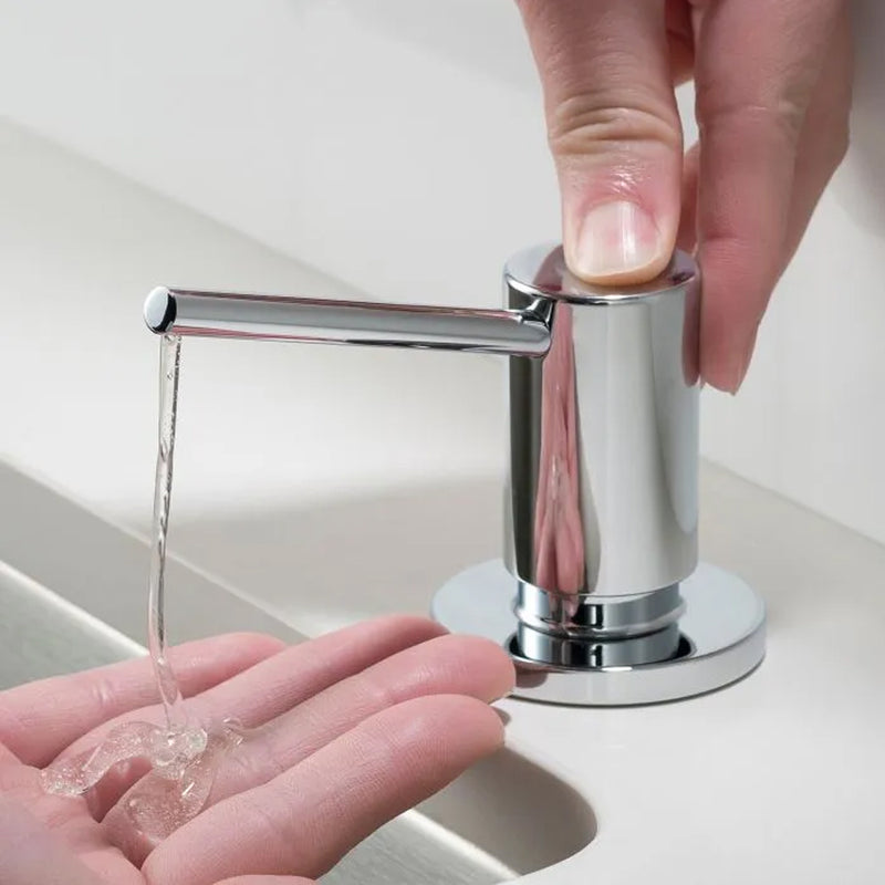 Round Kitchen Soap Dispenser - Single Hole - 3" Brass/Polished Chrome