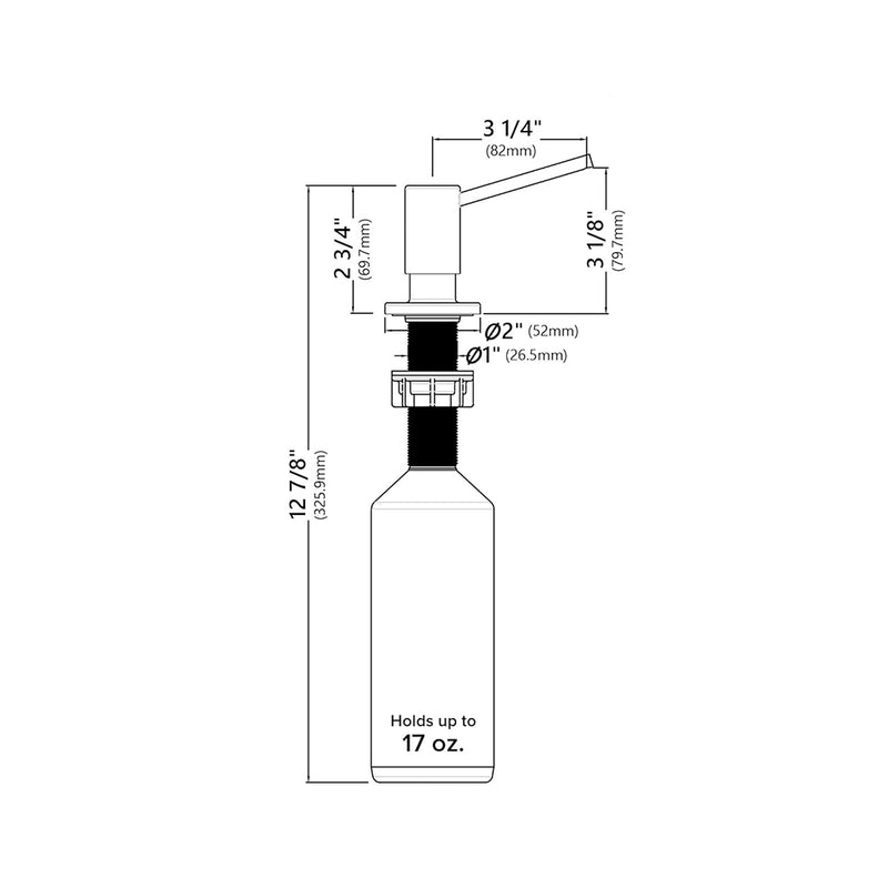 Round Kitchen Soap Dispenser - Single Hole - 3" Brass/Polished Chrome