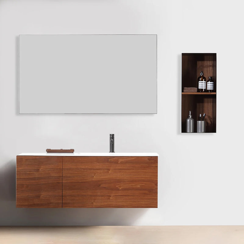 Shadow Open Shelf Auxiliary Column - Wall Mount - 12" Wood/Steel/Walnut