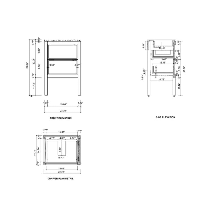 Annecy 2 Drawers Bathroom Vanity with Acrylic Sink - Floor Mount - 24" Wood/Charcoal Oak