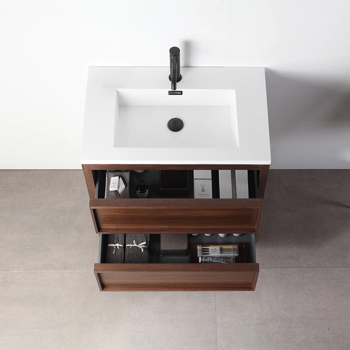 Annecy 2 Drawers Bathroom Vanity with Acrylic Sink - Floor Mount - 24" Wood/Dark Walnut