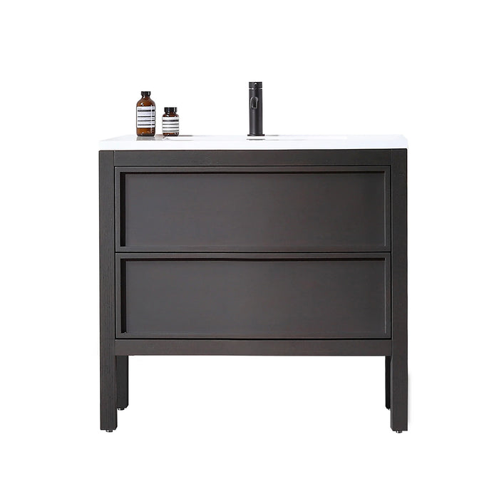 Annecy 2 Drawers Bathroom Vanity with Acrylic Sink - Floor Mount - 36" Wood/Charcoal Oak