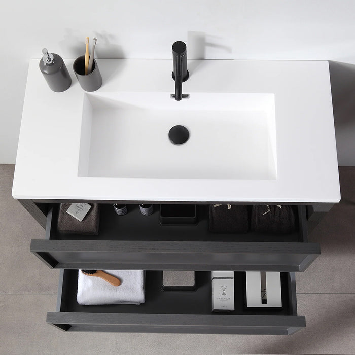 Annecy 2 Drawers Bathroom Vanity with Acrylic Sink - Floor Mount - 36" Wood/Charcoal Oak