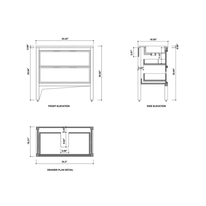 Annecy 2 Drawers Bathroom Vanity with Acrylic Sink - Floor Mount - 36" Wood/Charcoal Oak