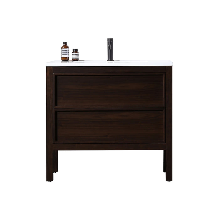 Annecy 2 Drawers Bathroom Vanity with Acrylic Sink - Floor Mount - 36" Wood/Dark Walnut