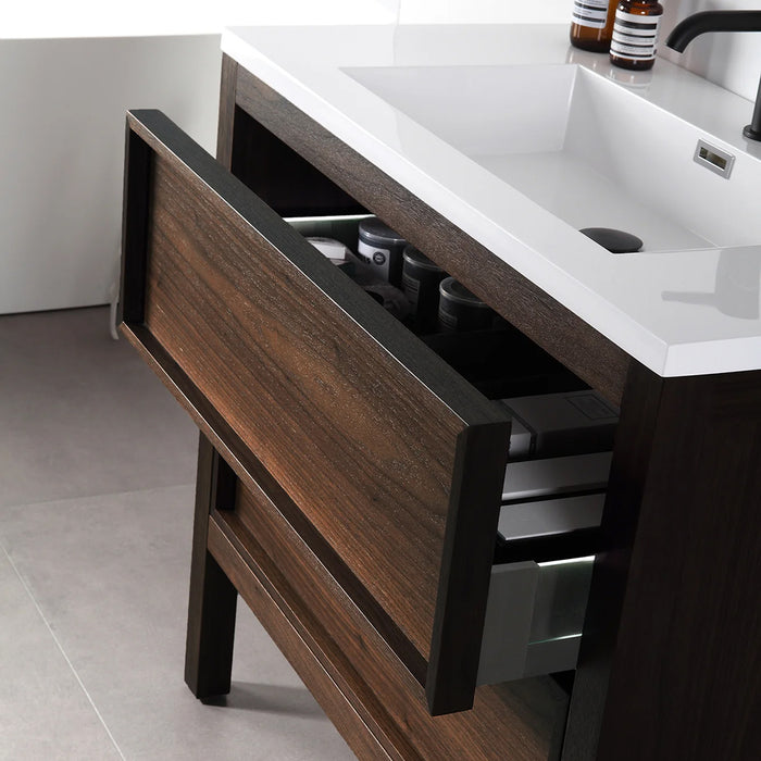 Annecy 2 Drawers Bathroom Vanity with Acrylic Sink - Floor Mount - 36" Wood/Dark Walnut