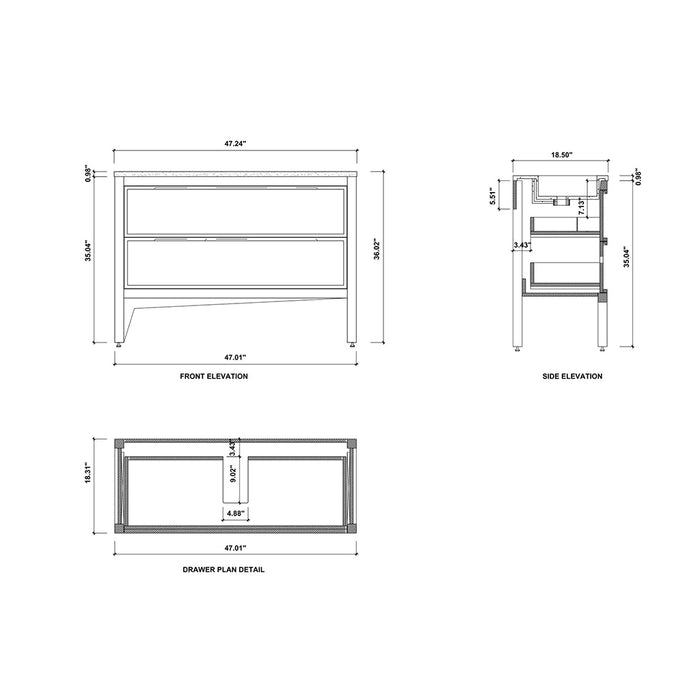 Annecy 2 Drawers Bathroom Vanity with Acrylic Sink - Floor Mount - 48" Wood/Charcoal Oak