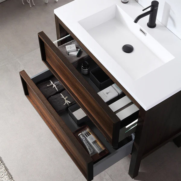 Annecy 2 Drawers Bathroom Vanity with Acrylic Sink - Floor Mount - 48" Wood/Dark Walnut