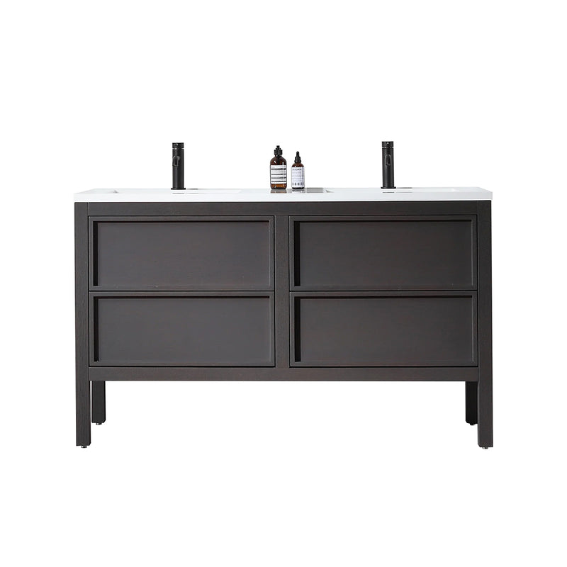 Annecy 4 Drawers Bathroom Vanity with Acrylic Sink - Floor Mount - 55" Wood/Charcoal Oak